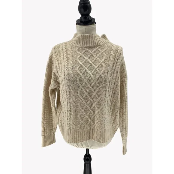 Frame Wool & Cashmere Cable Knit Crop Sweater in Ivory - Size XS - Picture 1 of 7